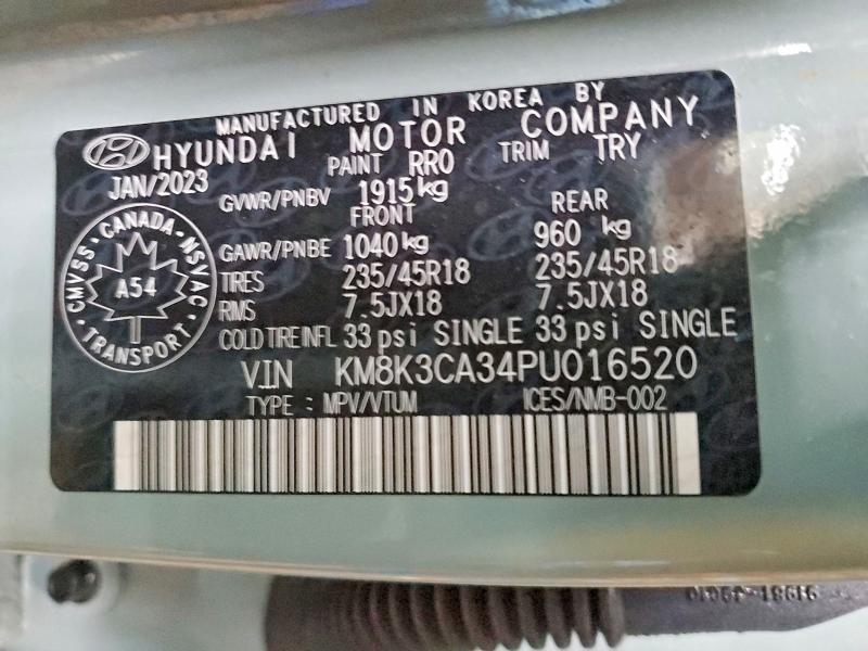 77700375 :رقم المزاد ، KM8K3CA34PU016520 vin ، 2023 Hyundai Kona مزاد بيع