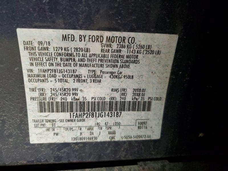 Aukcja sprzedaży 2018 Ford Taurus, vin: 1FAHP2F81JG143187, numer aukcji: 46003816