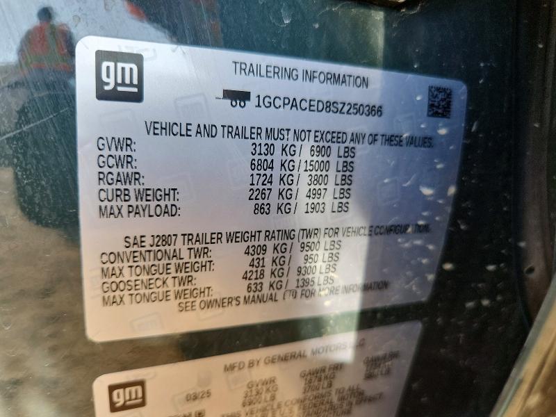 2025 Chevrolet Silverado მანქანა იყიდება აუქციონზე, vin: 1GCPACED8SZ250366, აუქციონის ნომერი: 47292376