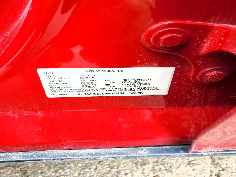 Aukcja sprzedaży 2022 Tesla Model Y, vin: 7SAYGDEE1NF396834, numer aukcji: 46499196