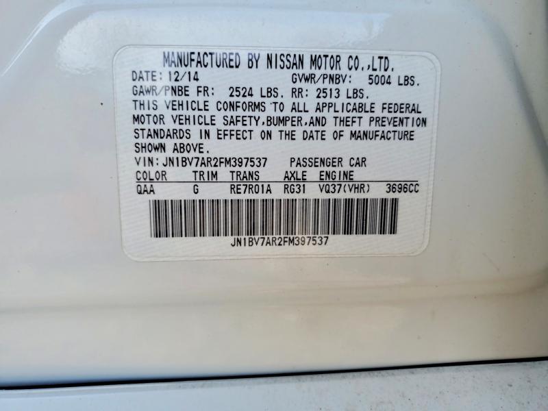 76820425 :رقم المزاد ، JN1BV7AR2FM397537 vin ، 2015 Infiniti Q50 مزاد بيع