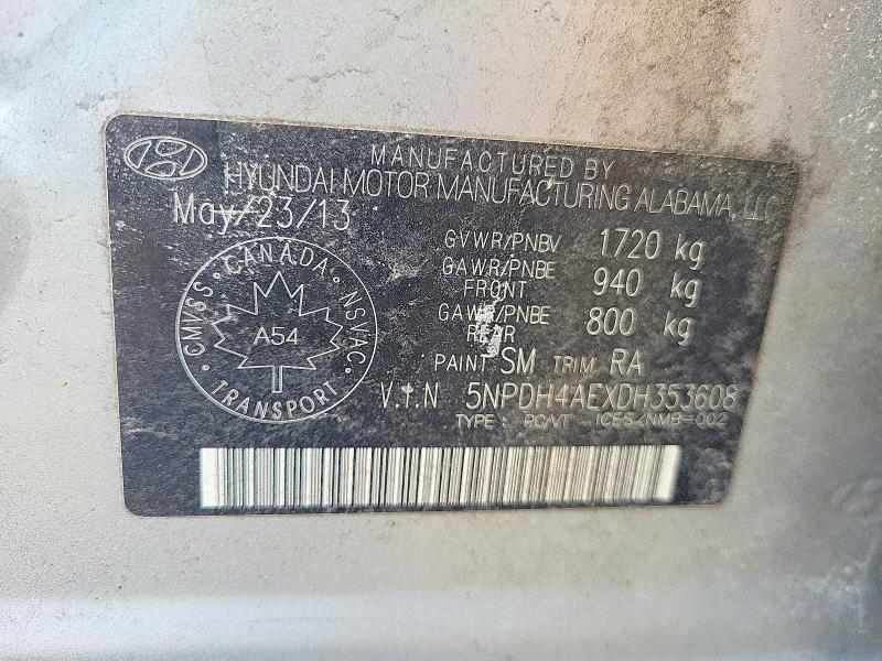 Продаж на аукціоні авто 2013 Hyundai Elantra Gl 4dr, vin: 5NPDH4AEXDH353608, номер лоту: 45914486