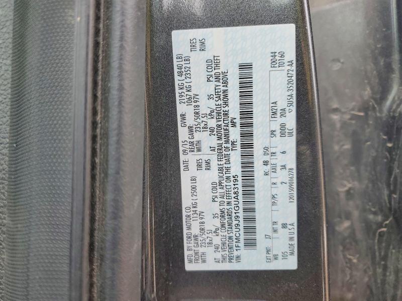 2016 Ford Escape მანქანა იყიდება აუქციონზე, vin: 1FMCU9J91GUA83195, აუქციონის ნომერი: 79411455