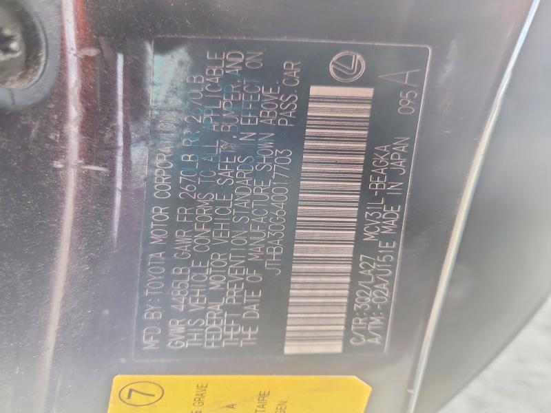 Auction sale of the 2004 Lexus Es, vin: JTHBA30G640017703, lot number: 77070725