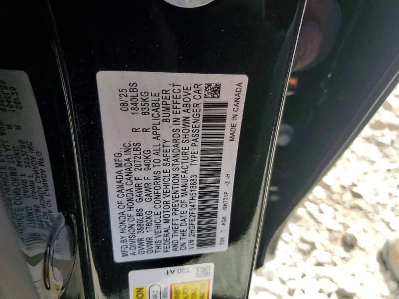 Продаж на аукціоні авто 2026 Honda Civic, vin: 2HGFE2F54TH518883, номер лоту: 41745676