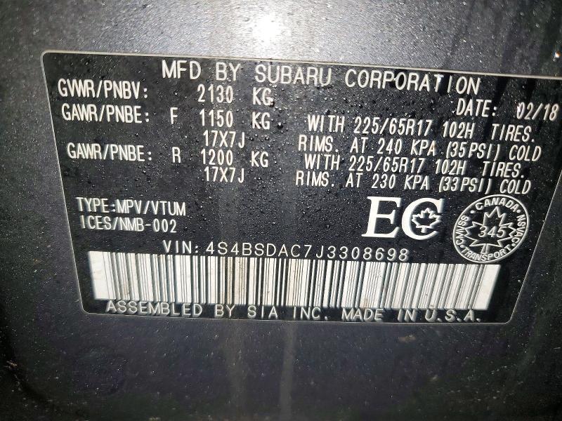 Продаж на аукціоні авто 2018 Subaru Outback, vin: 4S4BSDAC7J3308698, номер лоту: 79819295