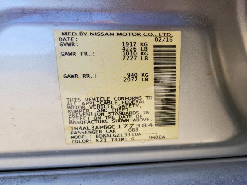 45594136 :رقم المزاد ، 1N4AL3AP6GC177384 vin ، 2016 Nissan Altima مزاد بيع