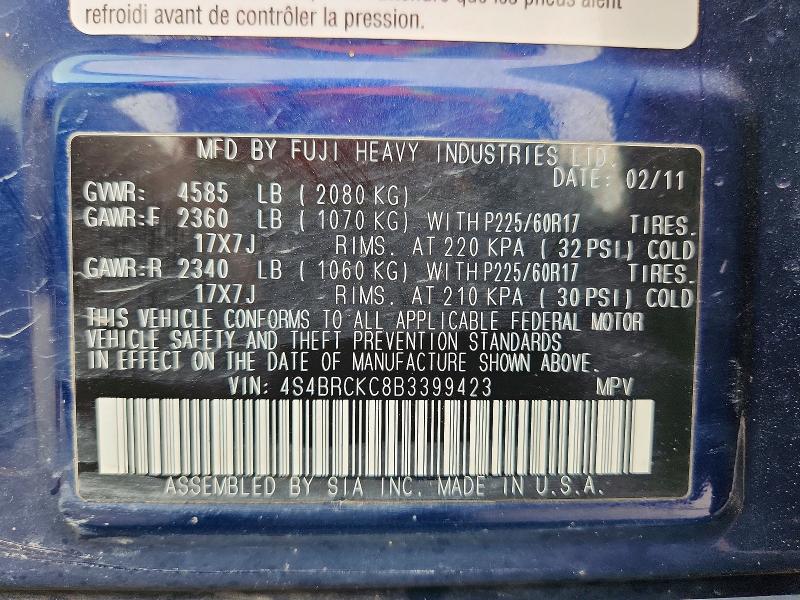 Aukcja sprzedaży 2011 Subaru Outback, vin: 4S4BRCKC8B3399423, numer aukcji: 45482096