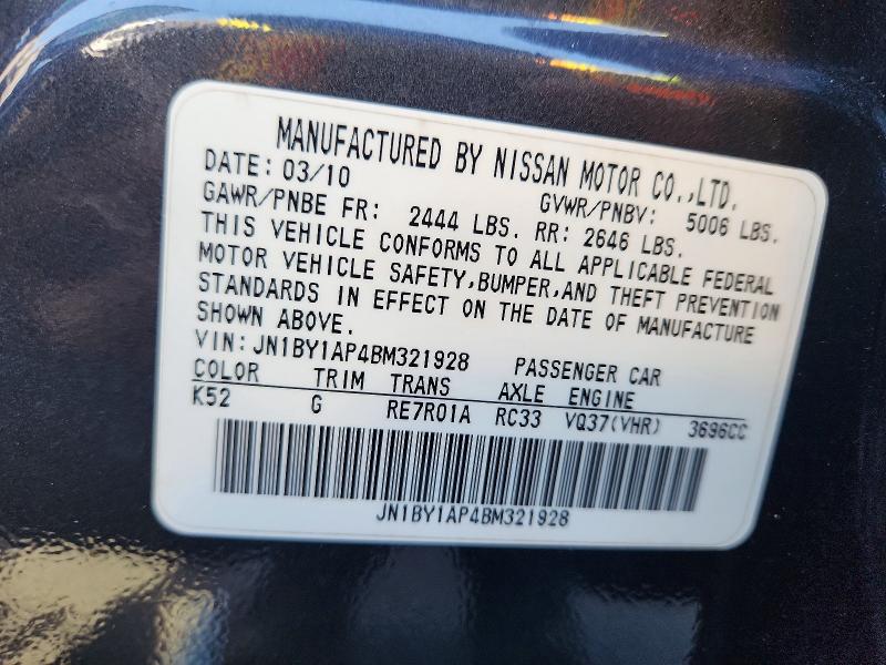 Aukcja sprzedaży 2011 Infiniti M37, vin: JN1BY1AP4BM321928, numer aukcji: 47132296
