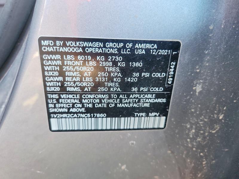 Продажа на аукционе авто 2022 Volkswagen Atlas, vin: 1V2HR2CA7NC517860, номер лота: 41919616