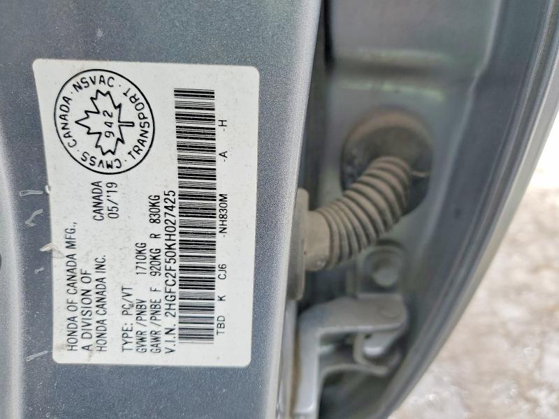 79720445 :رقم المزاد ، 2HGFC2F50KH027425 vin ، 2019 Honda Civic مزاد بيع