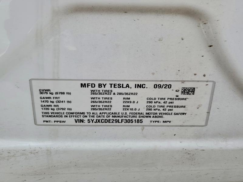 48125086 :رقم المزاد ، 5YJXCDE29LF305185 vin ، 2020 Tesla Model X مزاد بيع