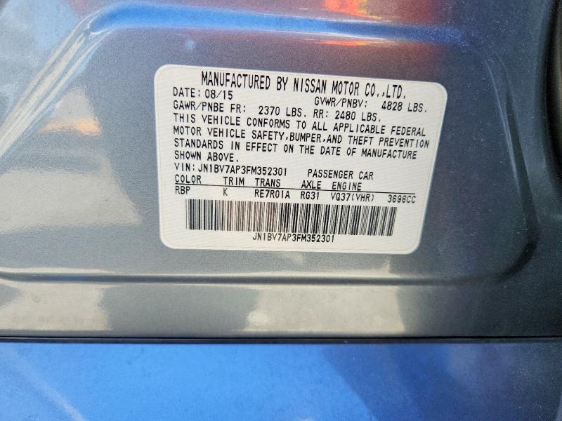 41585076 :رقم المزاد ، JN1BV7AP3FM352301 vin ، 2015 Infiniti Q50 مزاد بيع