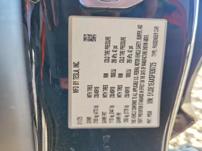 Auction sale of the 2025 Tesla Model 3, vin: 5YJ3E1EAXSF930725, lot number: 46640896