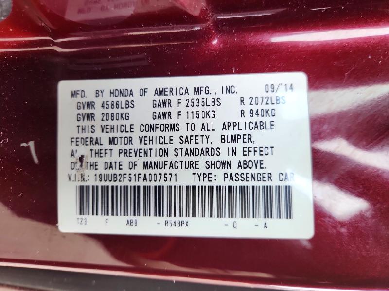 78848845 :رقم المزاد ، 19UUB2F51FA007571 vin ، 2015 Acura Tlx مزاد بيع