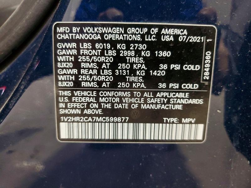 Продаж на аукціоні авто 2021 Volkswagen Atlas, vin: 1V2HR2CA7MC599877, номер лоту: 41655246