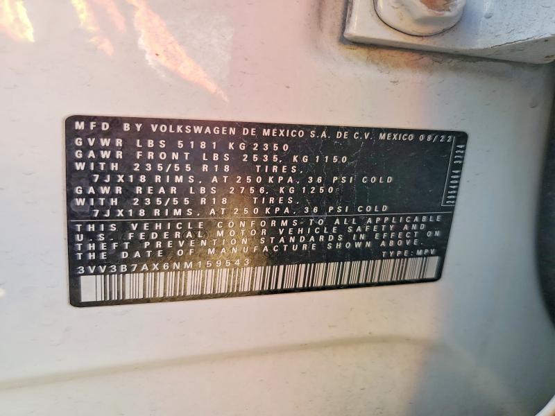 Продаж на аукціоні авто 2022 Volkswagen Tiguan, vin: 3VV3B7AX6NM159543, номер лоту: 47108156