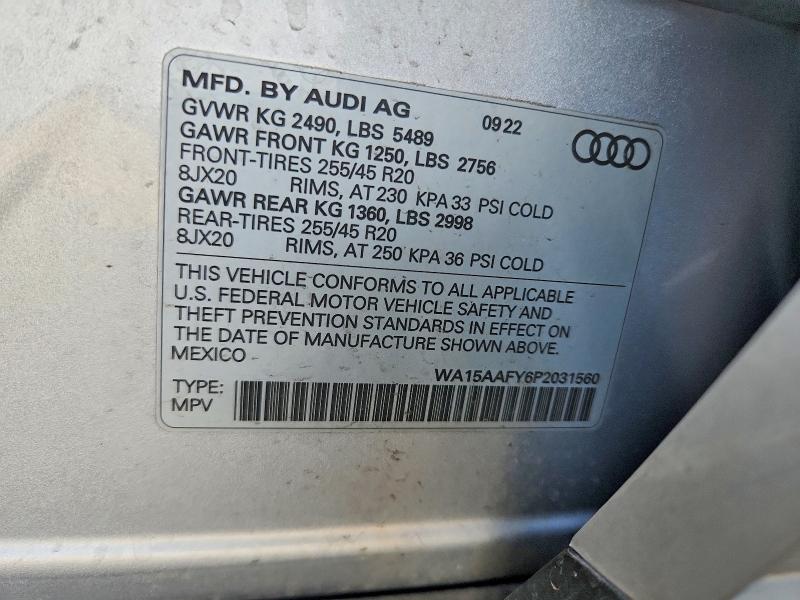 47220996 :رقم المزاد ، WA15AAFY6P2031560 vin ، 2023 Audi Q5 مزاد بيع