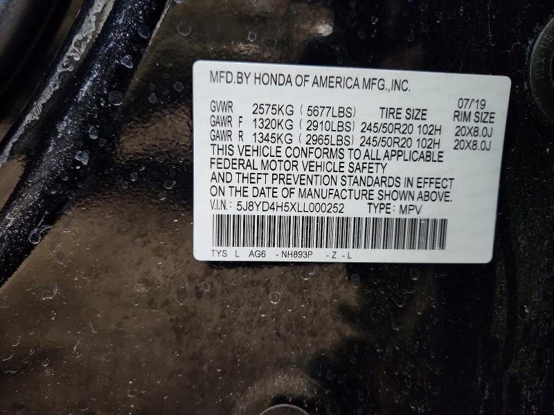 Aukcja sprzedaży 2020 Acura Mdx, vin: 5J8YD4H5XLL000252, numer aukcji: 45947926
