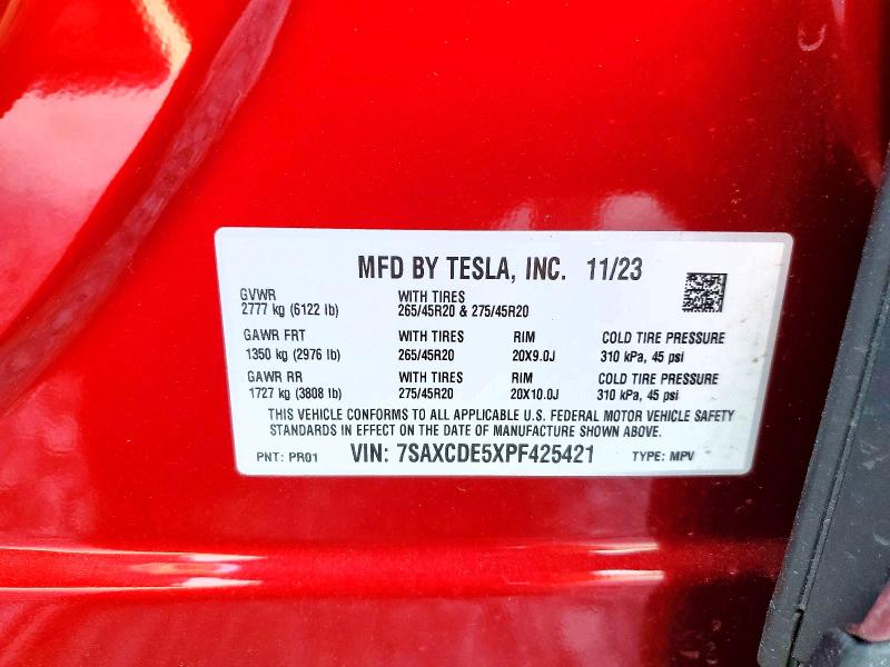 Продажа на аукционе авто 2023 Tesla Model X, vin: 7SAXCDE5XPF425421, номер лота: 47118956