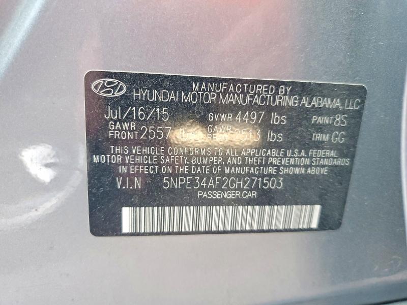 45986226 :رقم المزاد ، 5NPE34AF2GH271503 vin ، 2016 Hyundai Sonata مزاد بيع