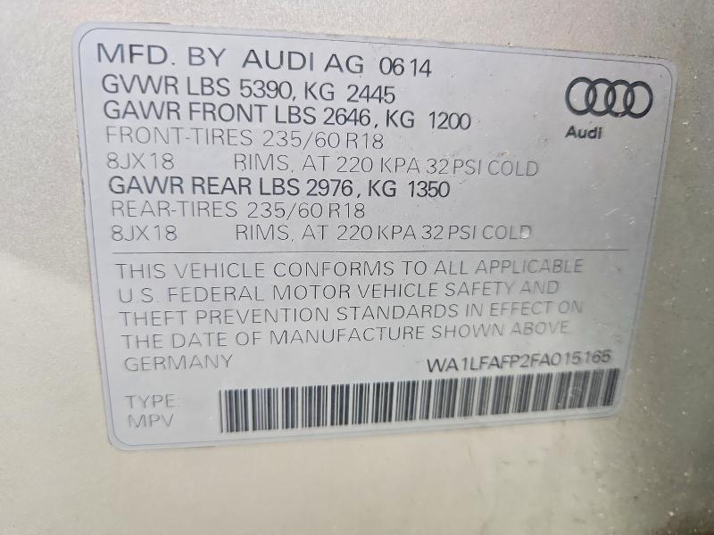 2015 Audi Q5 მანქანა იყიდება აუქციონზე, vin: WA1LFAFP2FA015165, აუქციონის ნომერი: 45924766