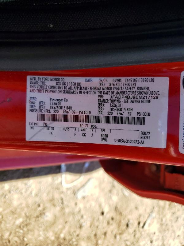 47588786 :رقم المزاد ، 3FADP4BJ9EM217129 vin ، 2014 Ford Fiesta مزاد بيع