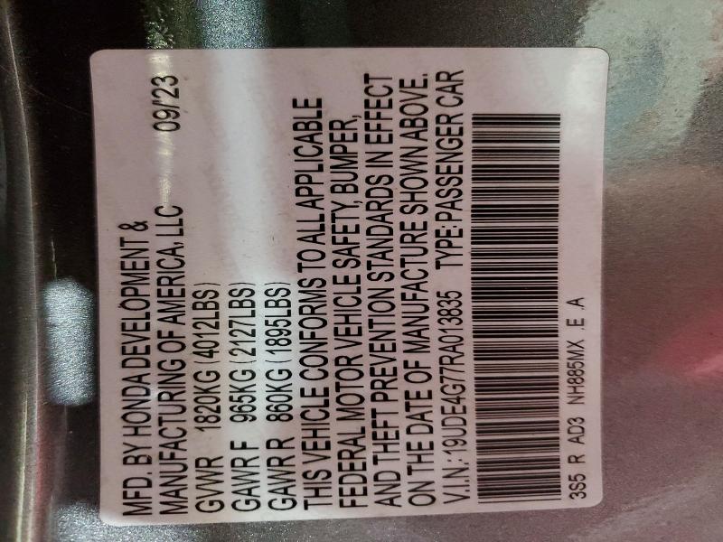 Auction sale of the 2024 Acura Integra, vin: 19UDE4G77RA013835, lot number: 47971936