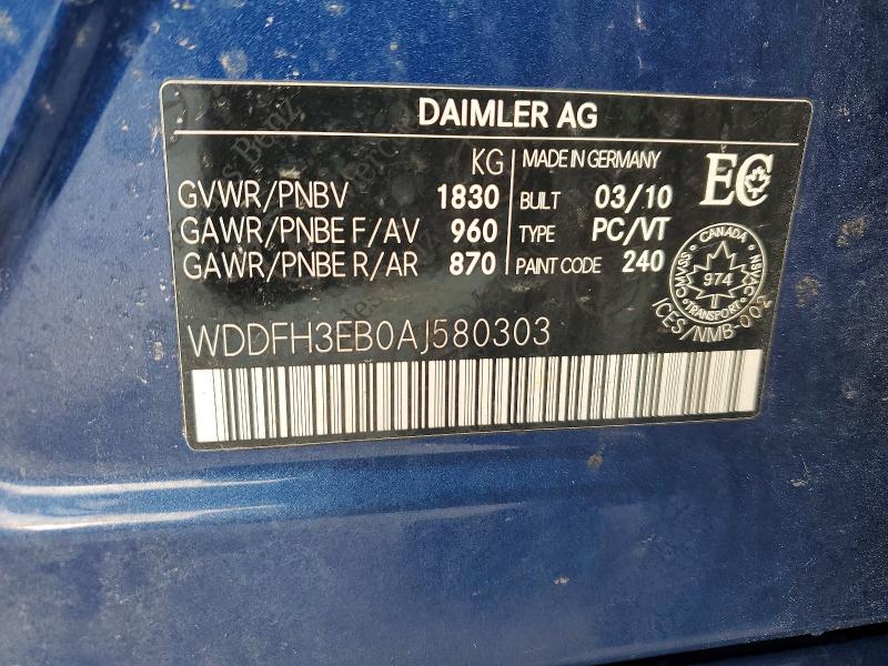 2010 Mercedes-benz B200 მანქანა იყიდება აუქციონზე, vin: WDDFH3EB0AJ580303, აუქციონის ნომერი: 47168316