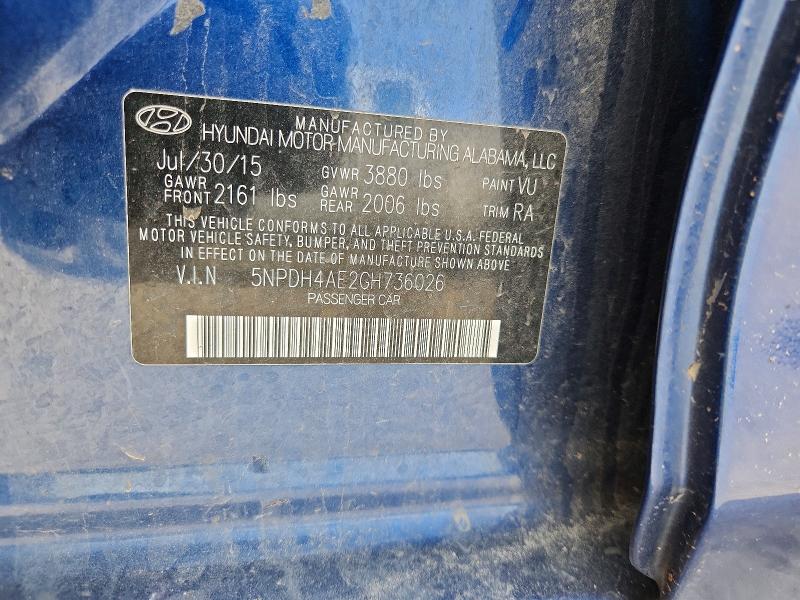 Aukcja sprzedaży 2016 Hyundai Elantra, vin: 5NPDH4AE2GH736026, numer aukcji: 47526506