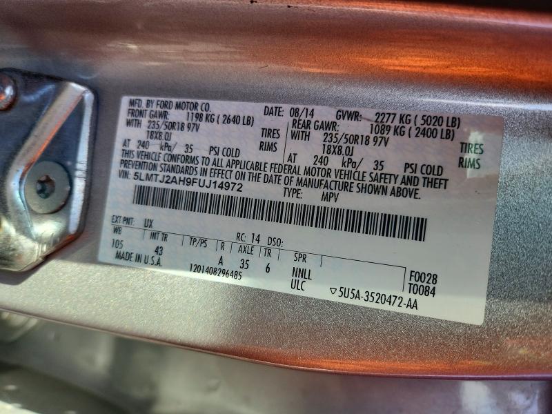 41763676 :رقم المزاد ، 5LMTJ2AH9FUJ14972 vin ، 2015 Lincoln Townhouse Mkc مزاد بيع
