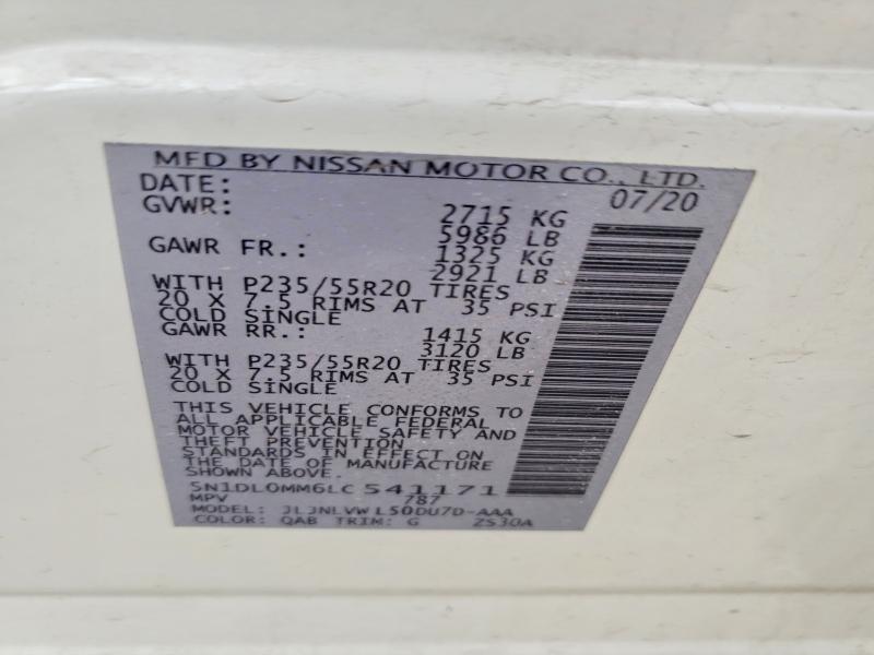 Aukcja sprzedaży 2020 Infiniti Qx60, vin: 5N1DL0MM6LC541171, numer aukcji: 48052136