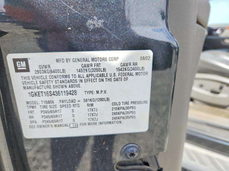 2003 Gmc Envoy მანქანა იყიდება აუქციონზე, vin: 1GKET16S436119428, აუქციონის ნომერი: 47884006