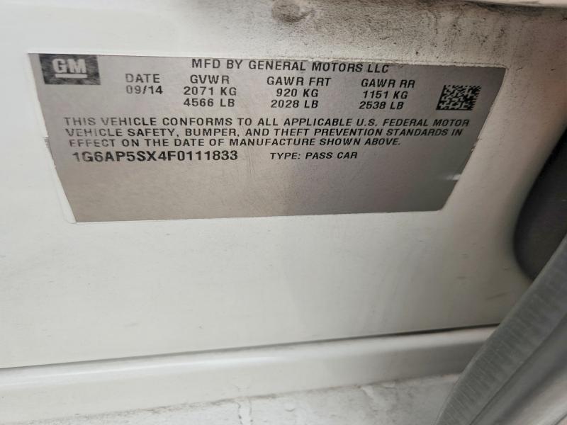 Aukcja sprzedaży 2015 Cadillac Cts, vin: 1G6AP5SX4F0111833, numer aukcji: 79120865