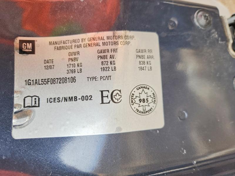2008 Chevrolet Cobalt მანქანა იყიდება აუქციონზე, vin: 1G1AL55F087208106, აუქციონის ნომერი: 47533956