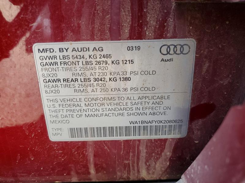 Продаж на аукціоні авто 2019 Audi Q5, vin: WA1BNAFY0K2080625, номер лоту: 46826496
