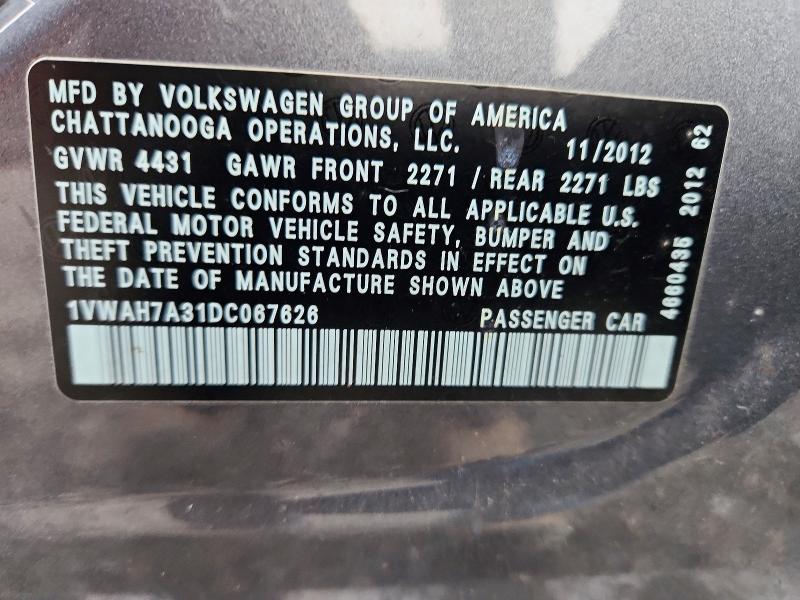 47519026 :رقم المزاد ، 1VWAH7A31DC067626 vin ، 2013 Volkswagen Passat مزاد بيع