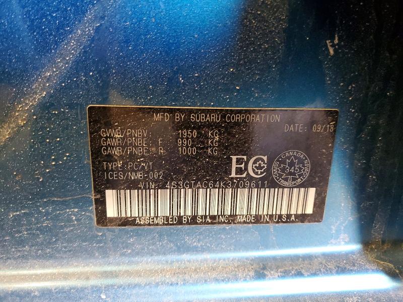 79010075 :رقم المزاد ، 4S3GTAC64K3709611 vin ، 2019 Subaru Impreza مزاد بيع