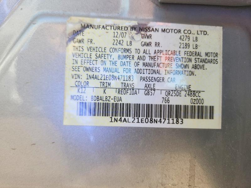 Продаж на аукціоні авто 2008 Nissan Altima, vin: 1N4AL21E08N471183, номер лоту: 46508946