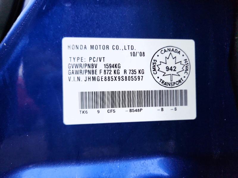 Aukcja sprzedaży 2009 Honda Fit, vin: JHMGE885X9S805597, numer aukcji: 46694946
