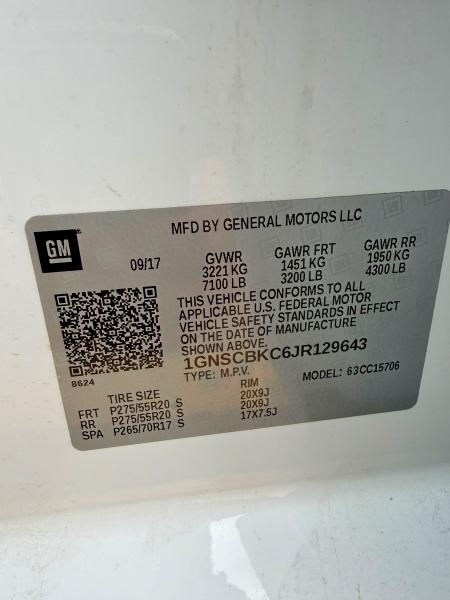 Aukcja sprzedaży 2018 Chevrolet Tahoe, vin: 1GNSCBKC6JR129643, numer aukcji: 48154596