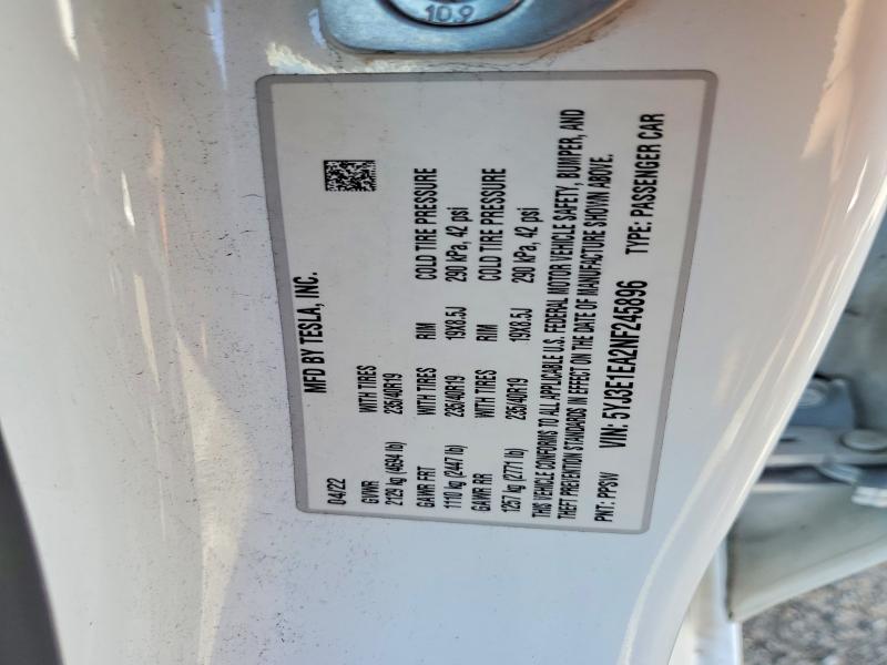 45861636 :رقم المزاد ، 5YJ3E1EA2NF245896 vin ، 2022 Tesla Model 3 مزاد بيع