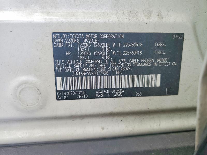Продаж на аукціоні авто 2022 Toyota Rav4 Hybrid, vin: JTM16RFV9ND077928, номер лоту: 46445316
