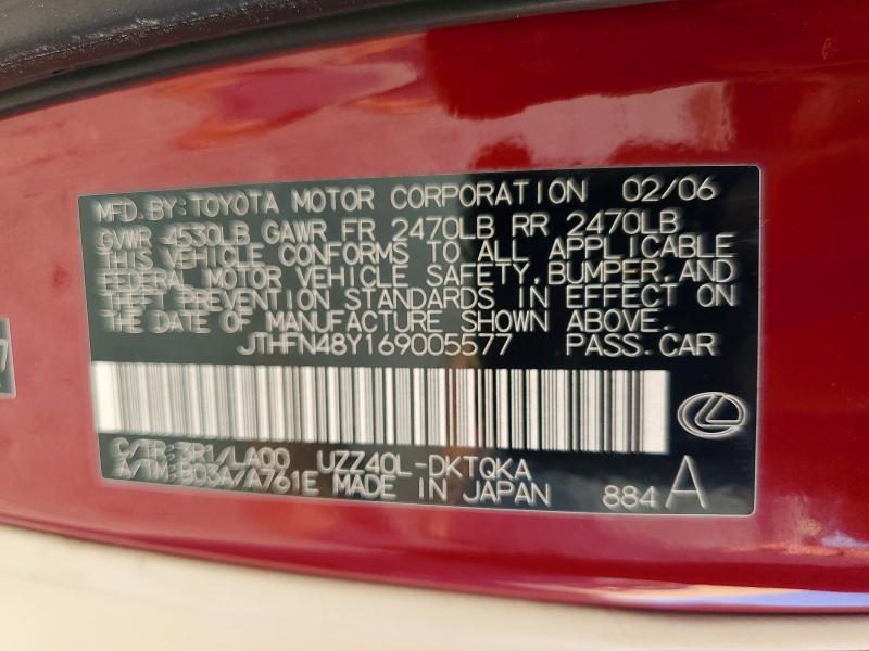41636066 :رقم المزاد ، JTHFN48Y169005577 vin ، 2006 Lexus Unknown مزاد بيع