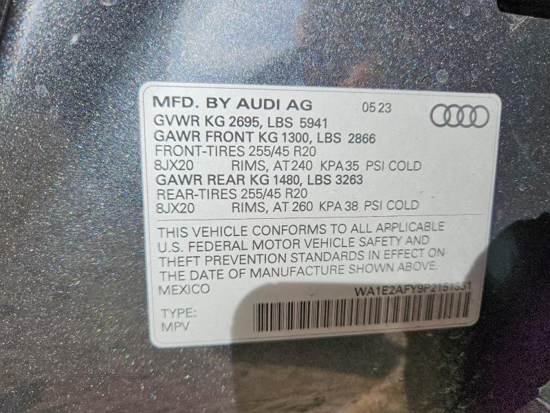 2023 Audi Q5 E მანქანა იყიდება აუქციონზე, vin: WA1E2AFY9P2151351, აუქციონის ნომერი: 46022216