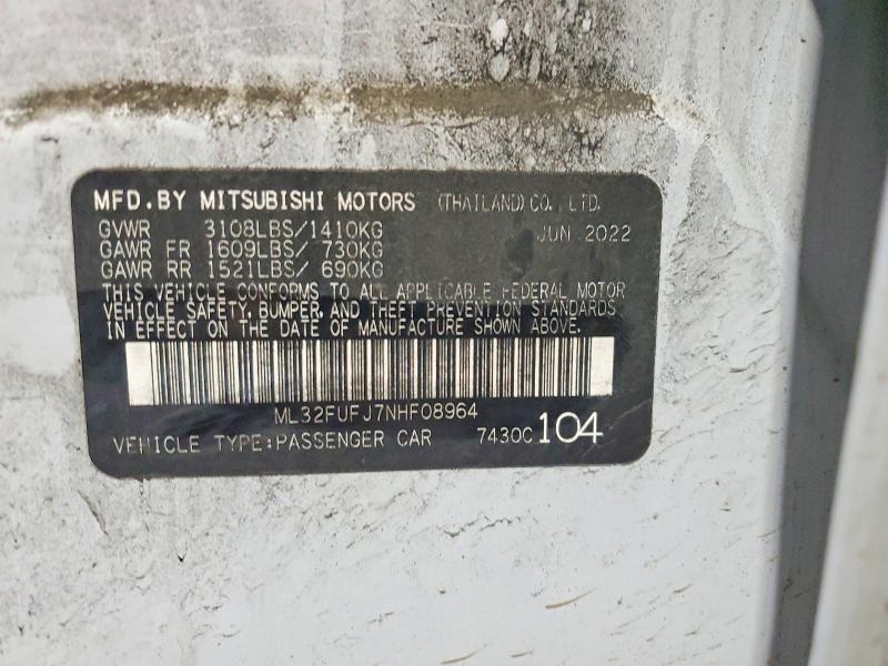 Продаж на аукціоні авто 2022 Mitsubishi Mirage, vin: ML32FUFJ7NHF08964, номер лоту: 79834595