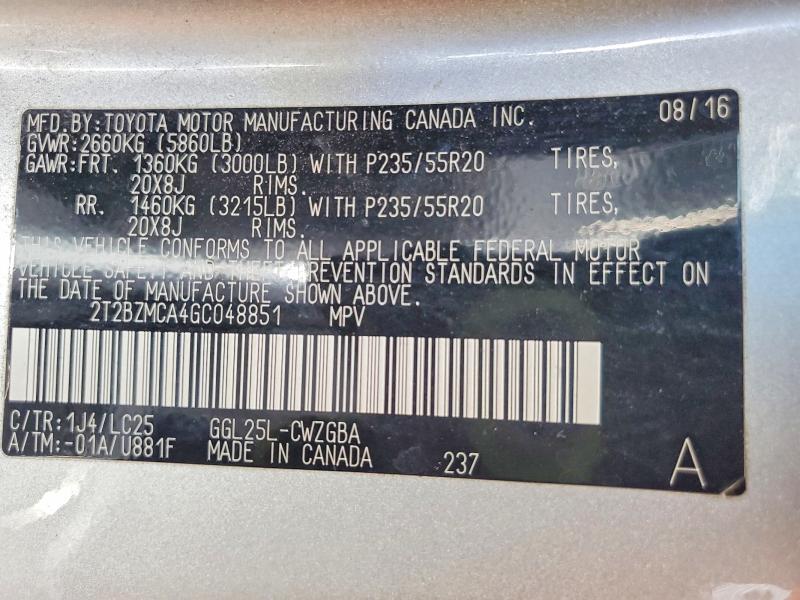 Aukcja sprzedaży 2016 Lexus Rx, vin: 2T2BZMCA4GC048851, numer aukcji: 46951446