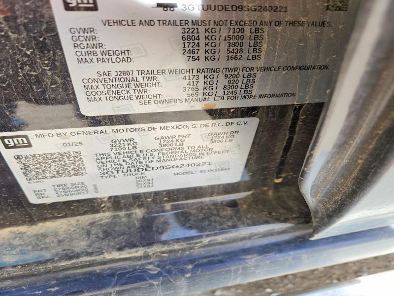 46201256 :رقم المزاد ، 3GTUUDED9SG240221 vin ، 2025 Gmc Sierra مزاد بيع