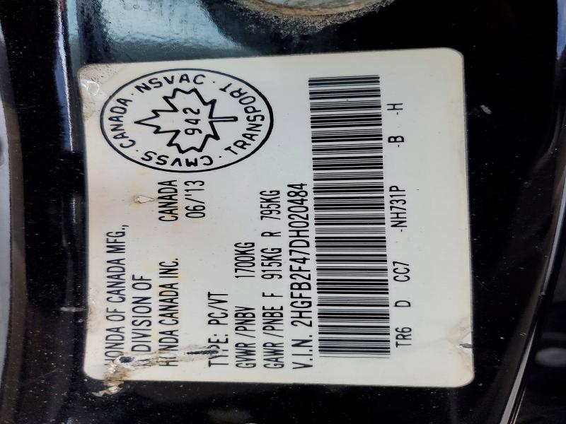 77161285 :رقم المزاد ، 2HGFB2F47DH020484 vin ، 2013 Honda Civic مزاد بيع