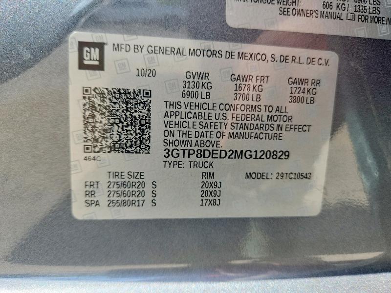 Продажа на аукционе авто 2021 Gmc Sierra, vin: 3GTP8DED2MG120829, номер лота: 47235296